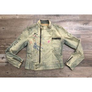 TRF Denim Youth Large Shadows Punk Power Denim Jacket Full Zip